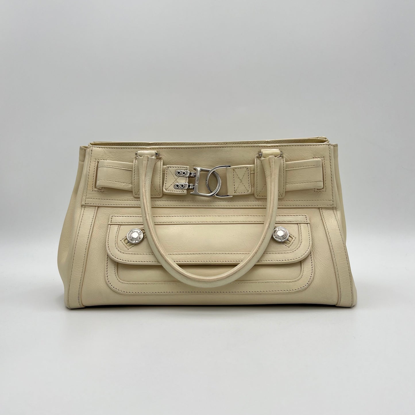 Christian Dior White Leather Interlocking CD Handbag