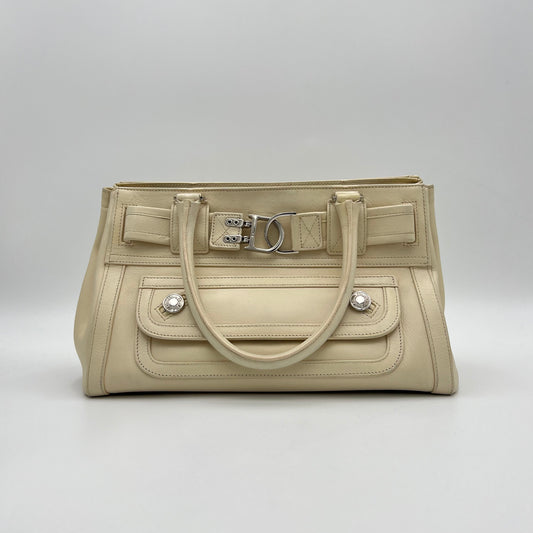Christian Dior White Leather Interlocking CD Handbag