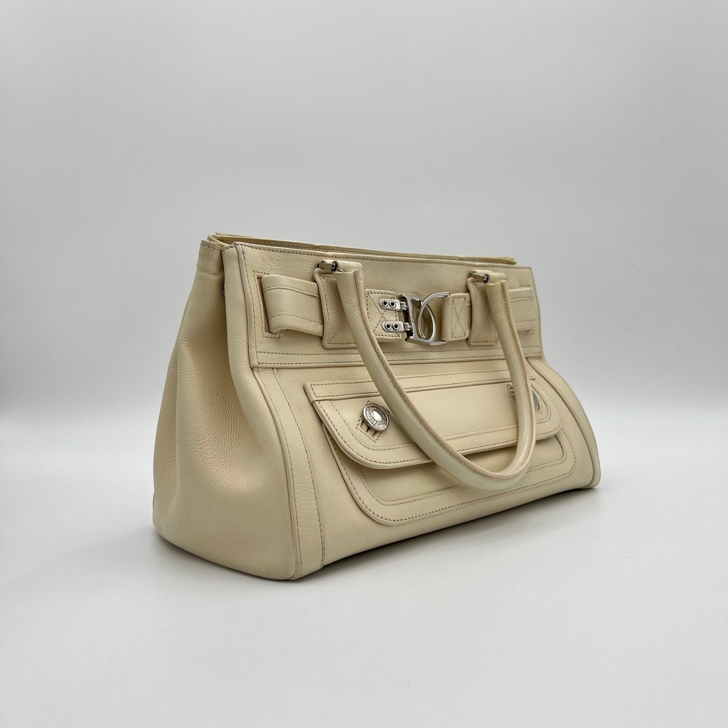 Christian Dior White Leather Interlocking CD Handbag