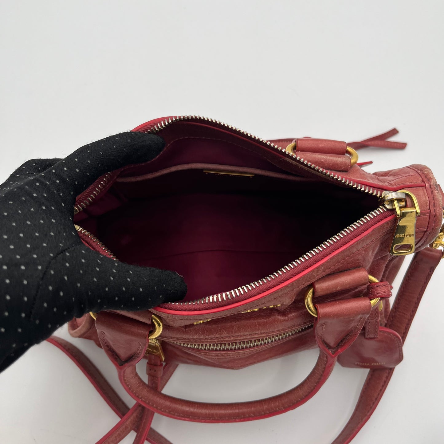 Miu Miu Old Rose Pink Vitello Shine Mini Handbag With Long Strap