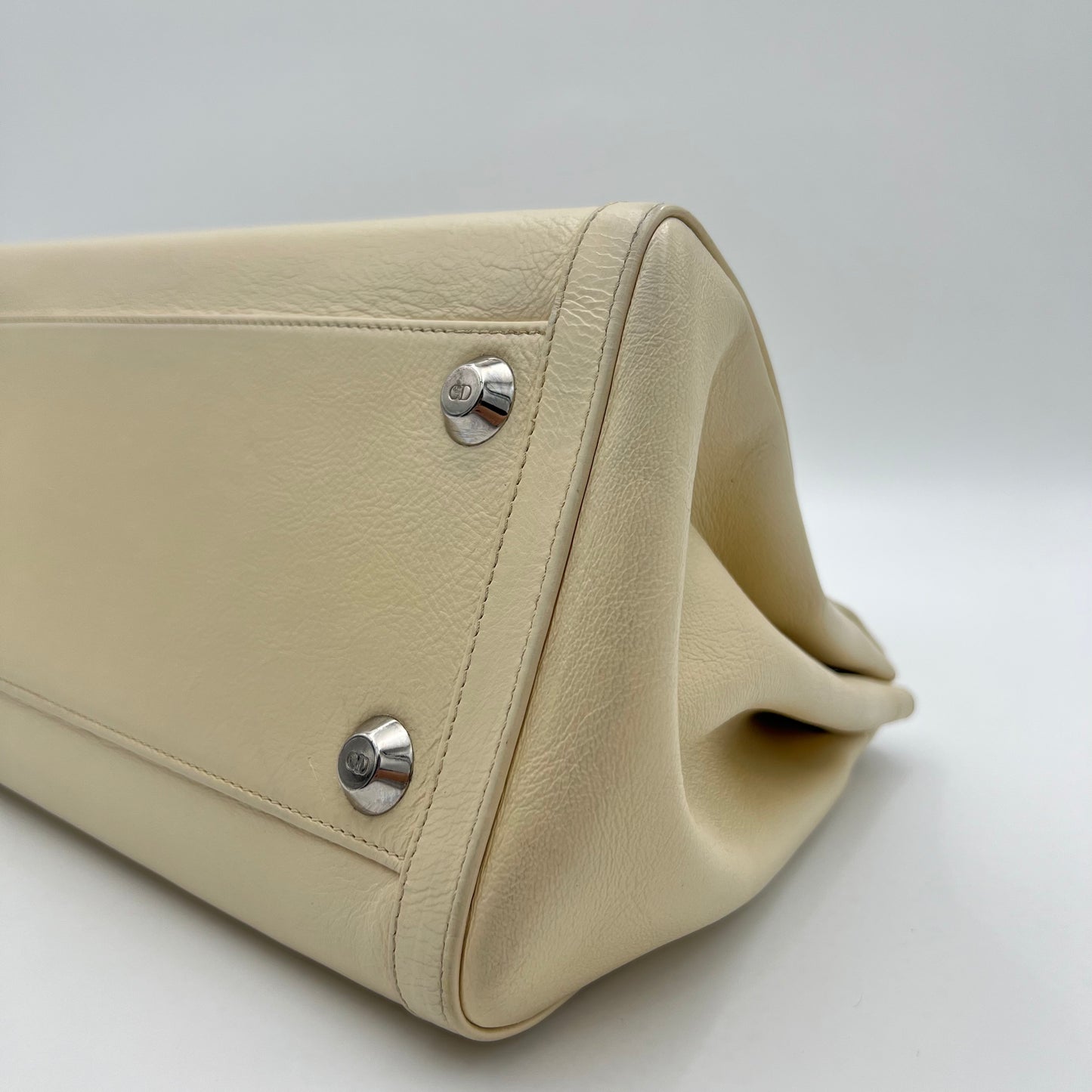 Christian Dior White Leather Interlocking CD Handbag