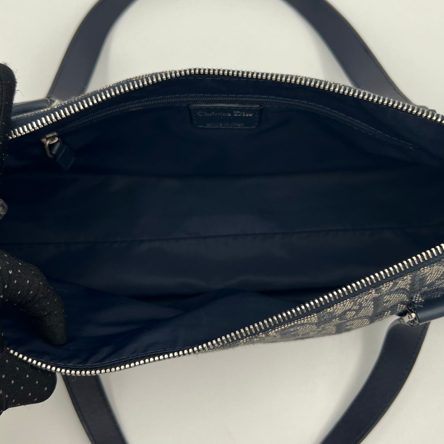 Christian Dior Blue Monogram Canvas Spellout Charm Handbag