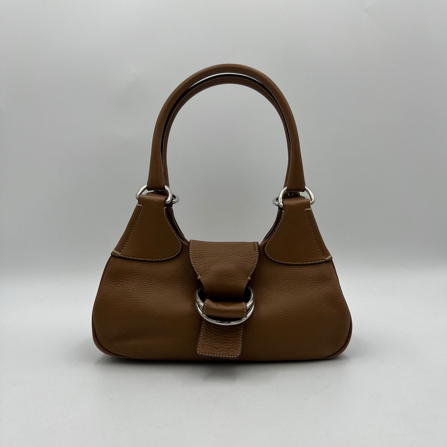 Prada Brown Leather Moon Hobo Shoulder Bag