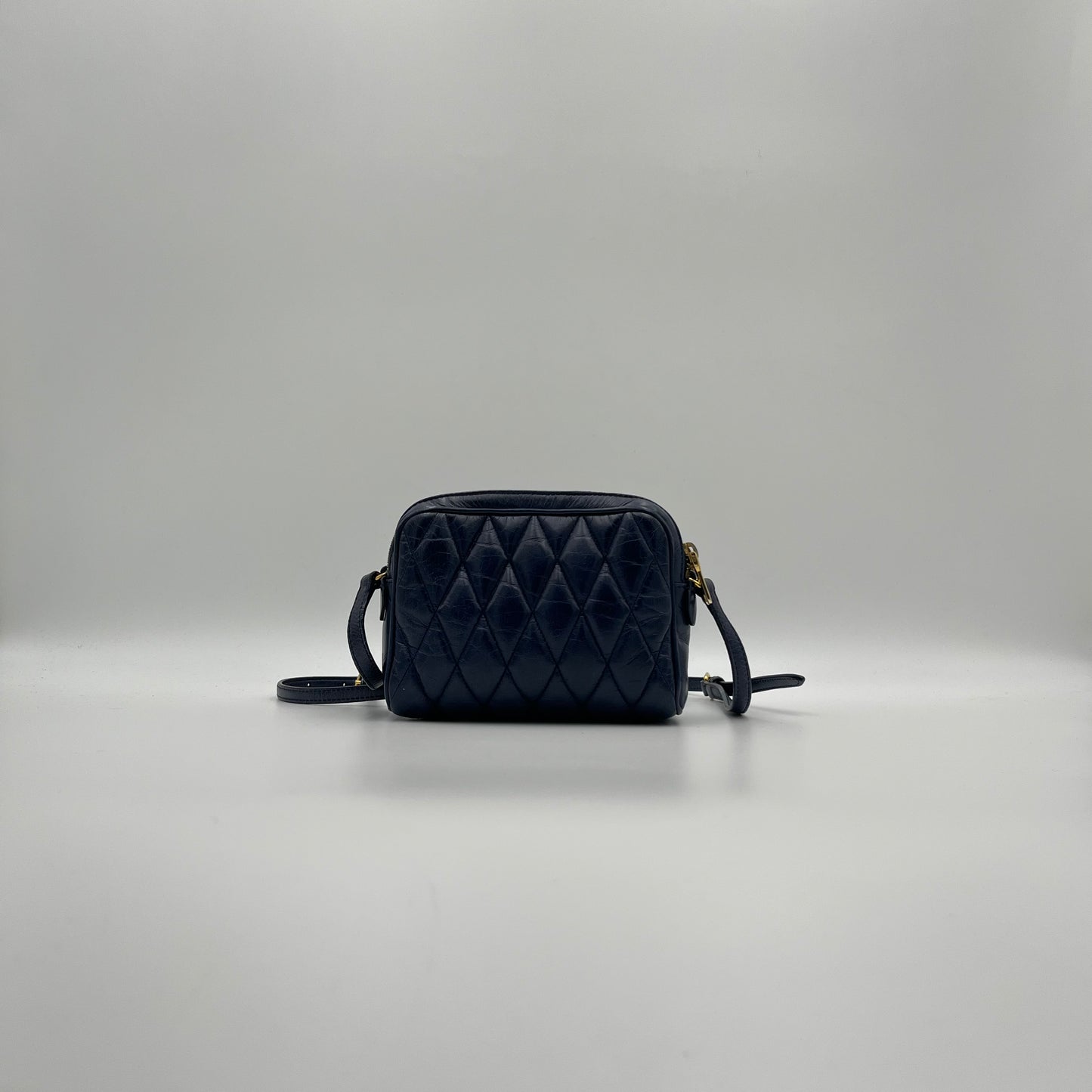 Miu Miu Blue Quilted Vitello Shine Mini Camera Crossbody