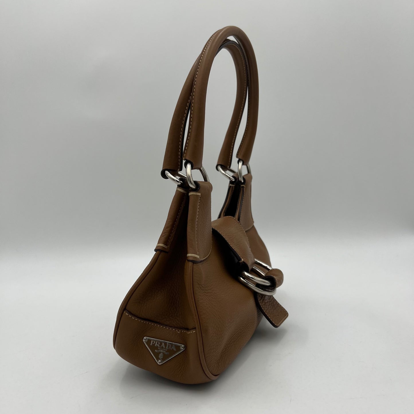Prada Brown Leather Moon Hobo Shoulder Bag