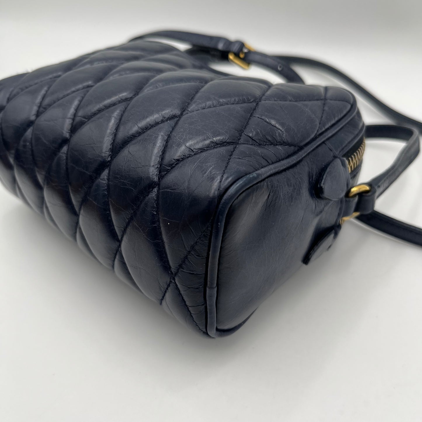 Miu Miu Blue Quilted Vitello Shine Mini Camera Crossbody