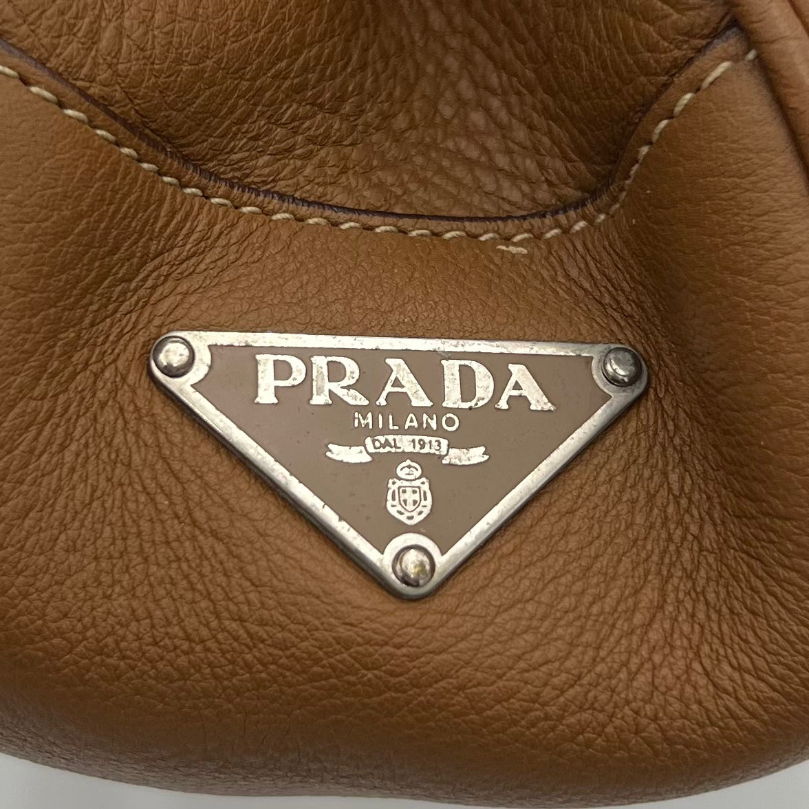 Prada Brown Leather Moon Hobo Shoulder Bag