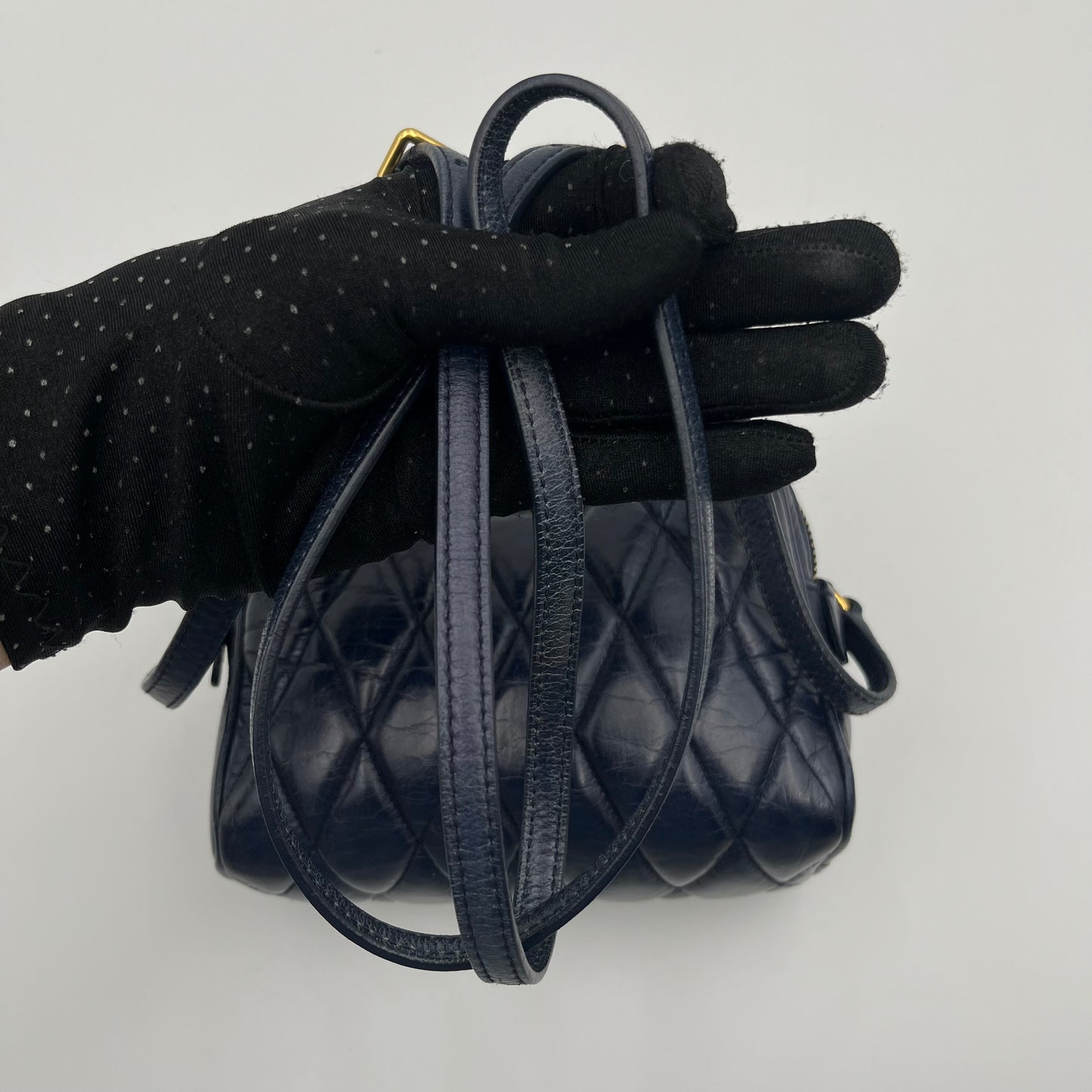 Miu Miu Blue Quilted Vitello Shine Mini Camera Crossbody