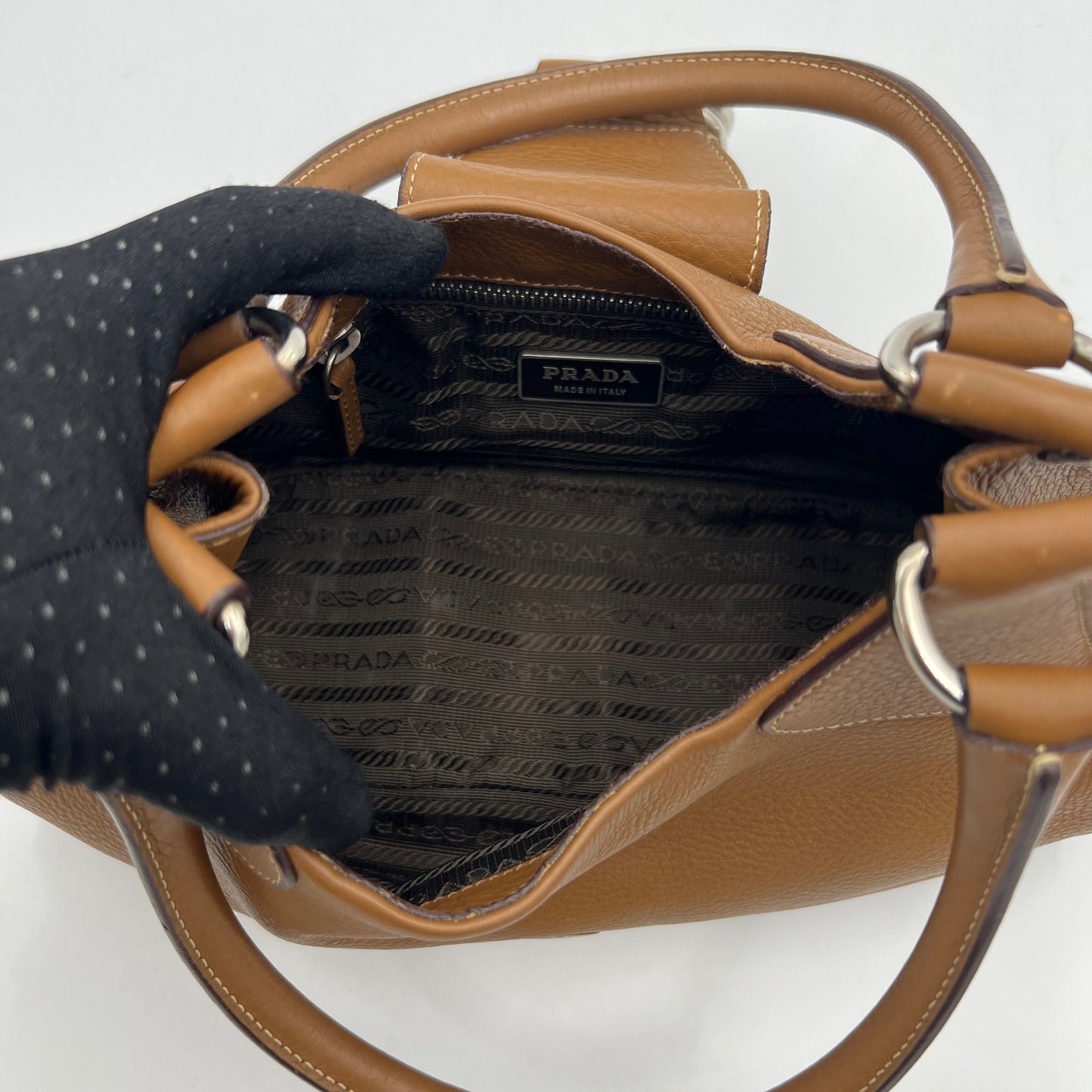 Prada Brown Leather Moon Hobo Shoulder Bag