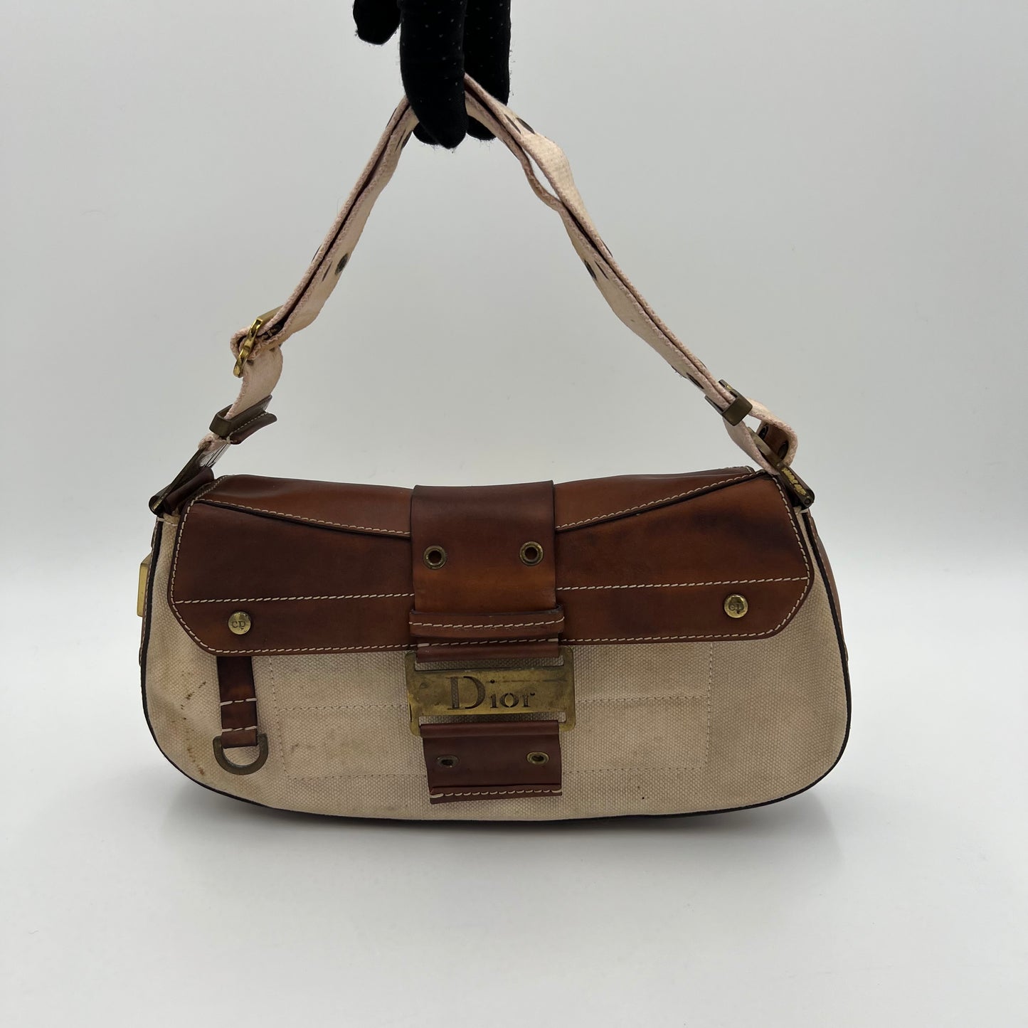 Christian Dior White Canvas and Brown Leather Columbus