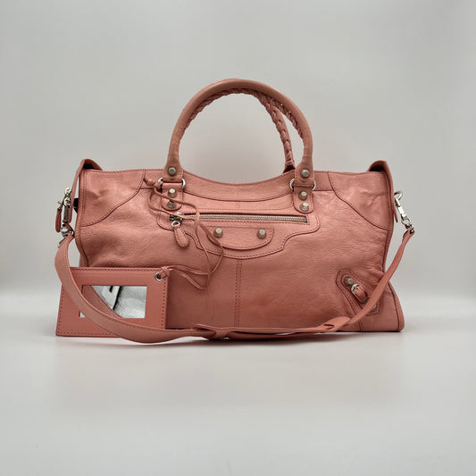 Balenciaga Pink Leather Giant 12 Motorcycle City Bag SHW