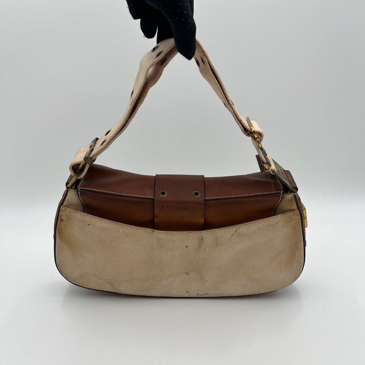 Christian Dior White Canvas and Brown Leather Columbus