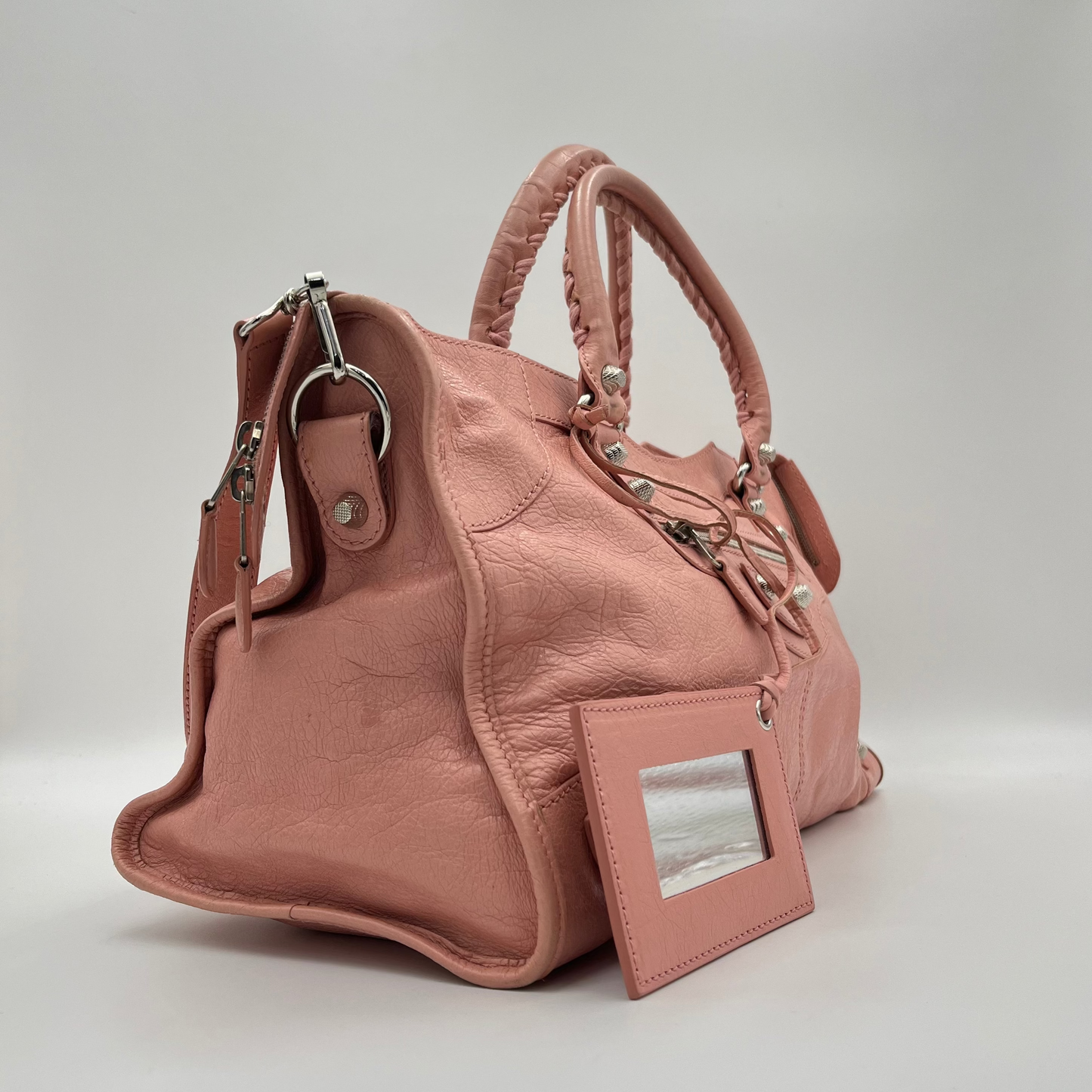 Balenciaga Pink Leather Giant 12 Motorcycle City Bag SHW