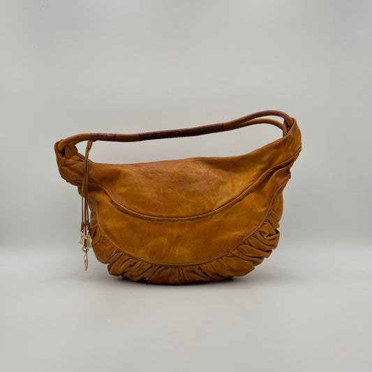 Christian Dior Orange Brown Leather Gypsy Hobo Bag