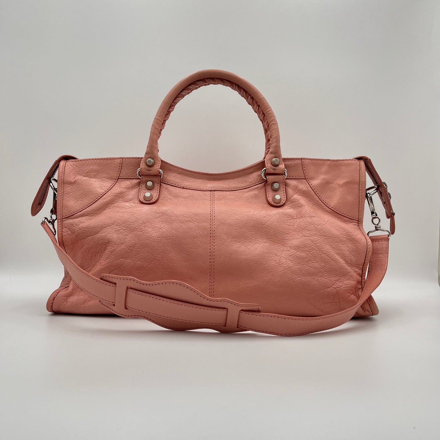 Balenciaga Pink Leather Giant 12 Motorcycle City Bag SHW
