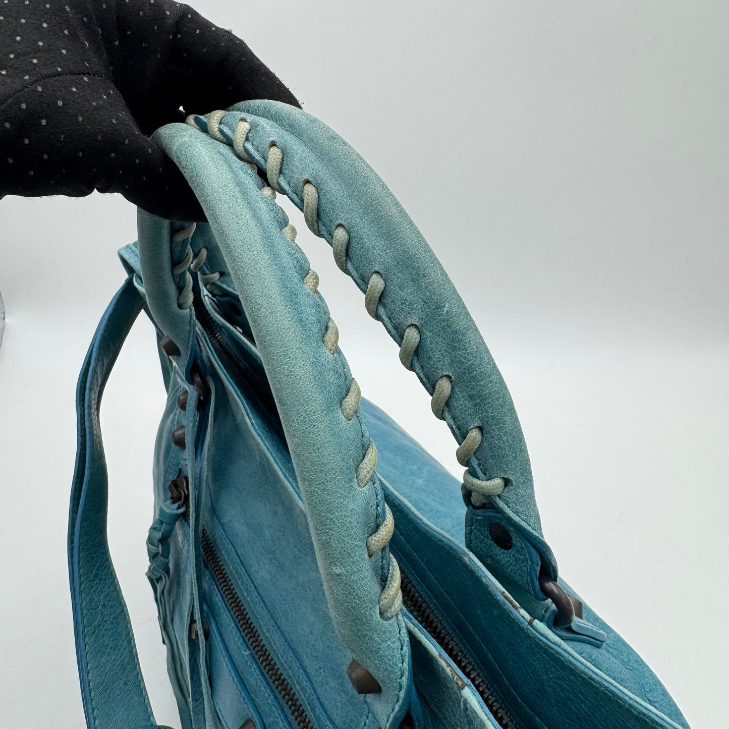Balenciaga Turquoise Blue Leather Classic Velo