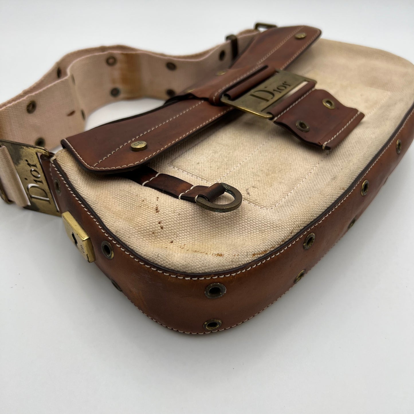 Christian Dior White Canvas and Brown Leather Columbus