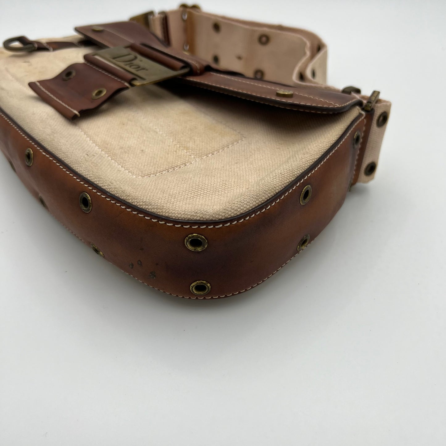 Christian Dior White Canvas and Brown Leather Columbus