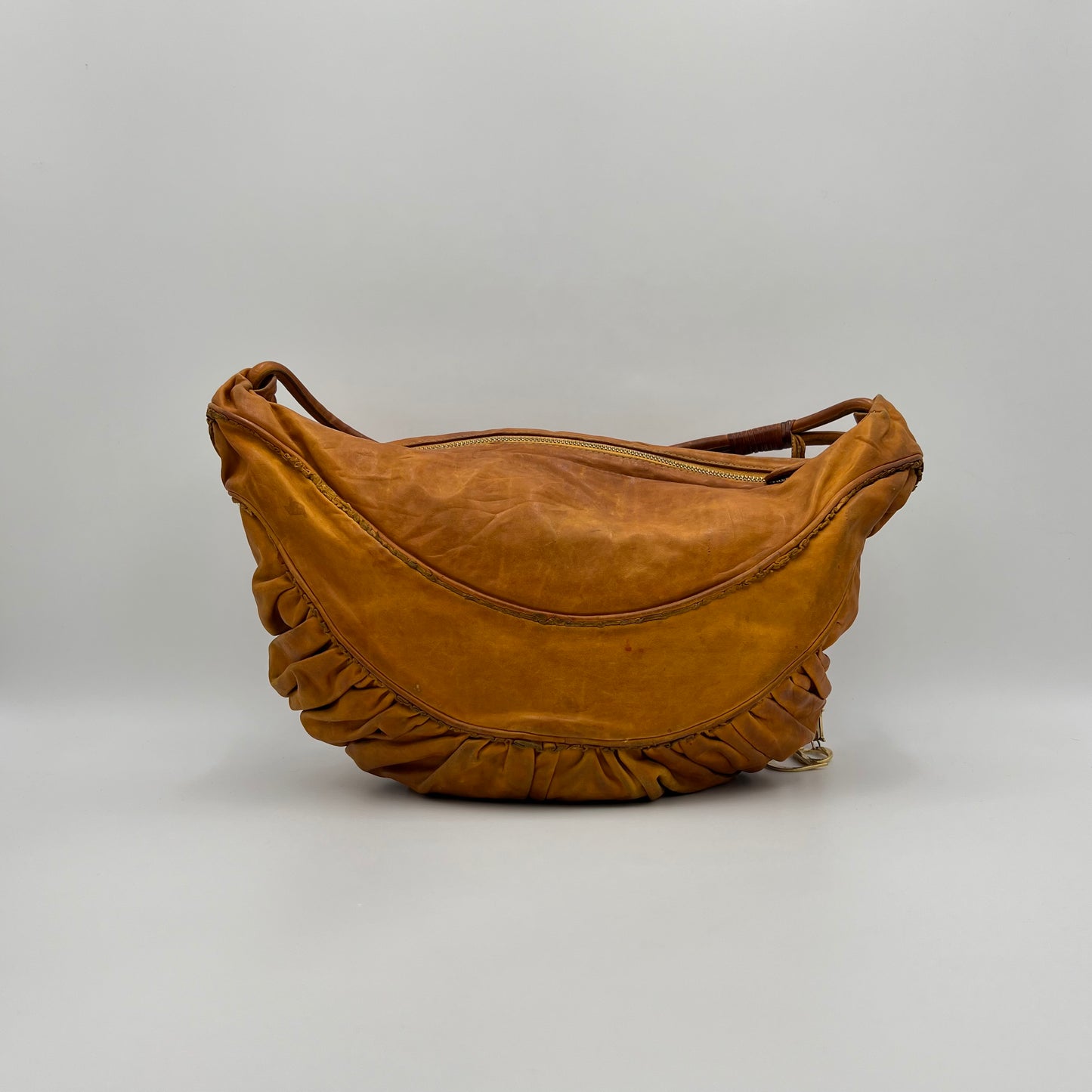 Christian Dior Orange Brown Leather Gypsy Hobo Bag