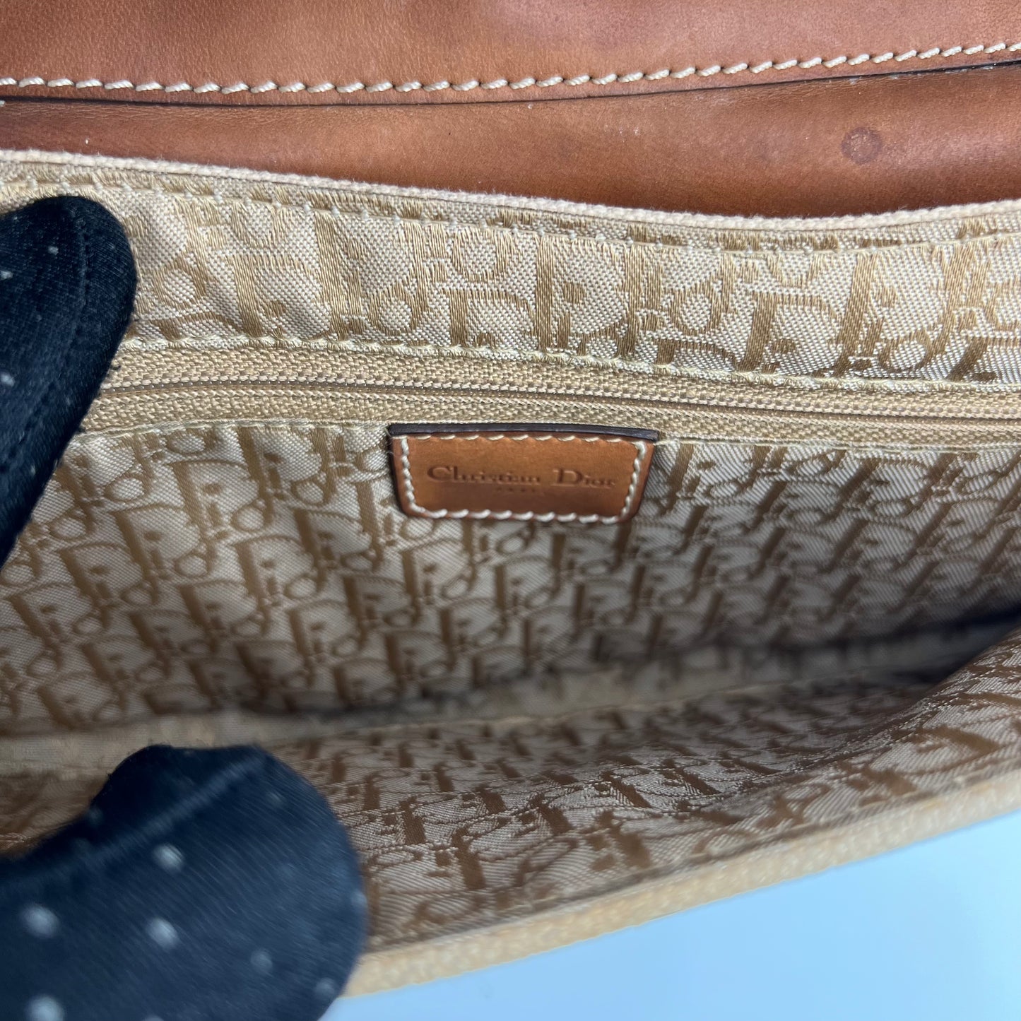 Christian Dior White Canvas and Brown Leather Columbus