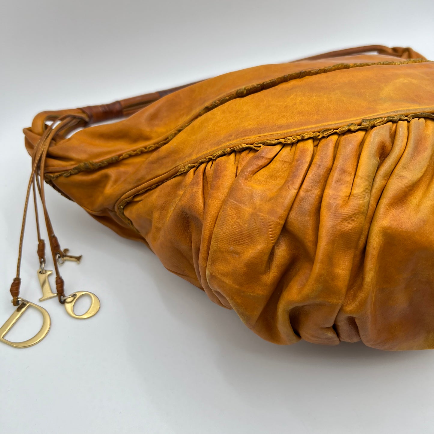 Christian Dior Orange Brown Leather Gypsy Hobo Bag