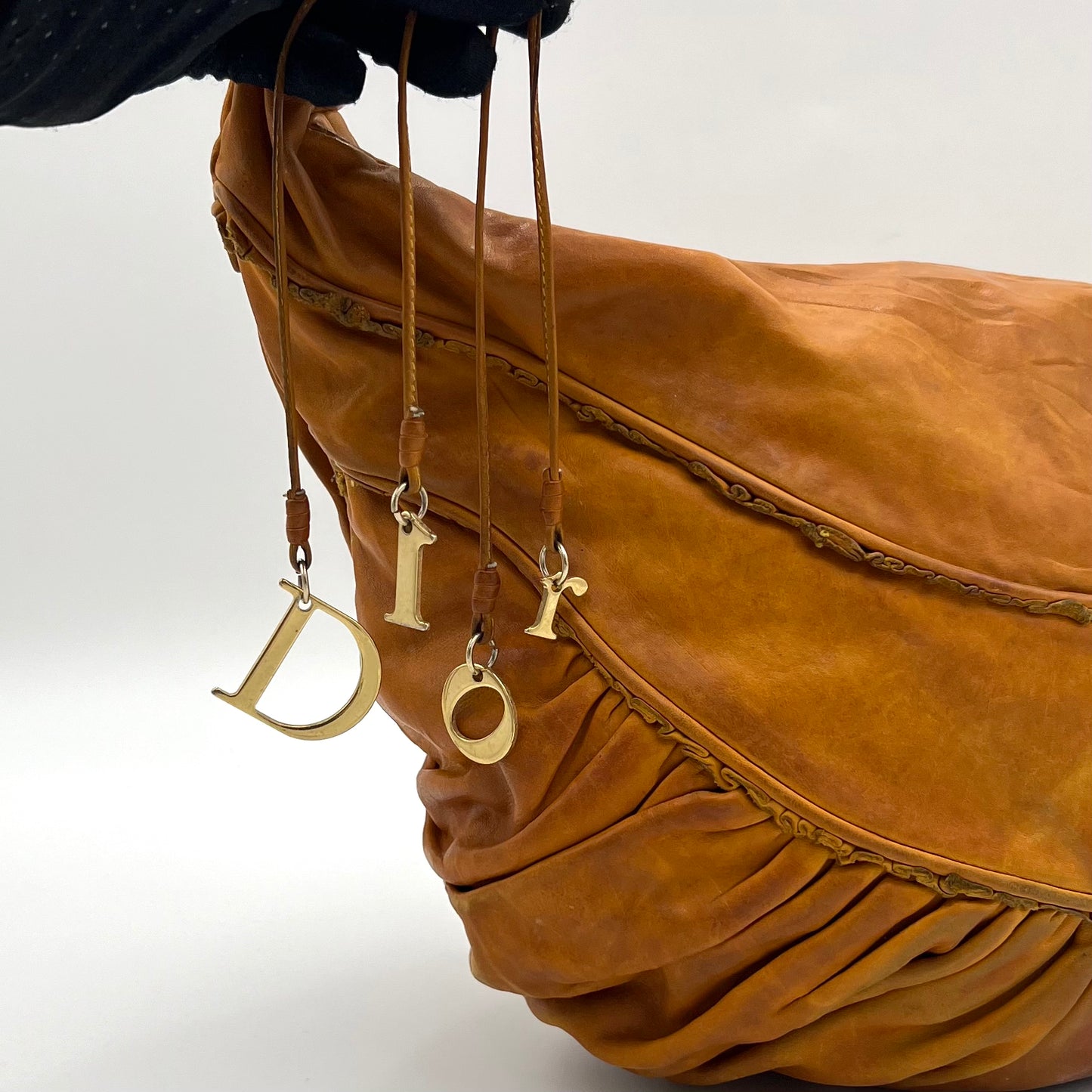 Christian Dior Orange Brown Leather Gypsy Hobo Bag