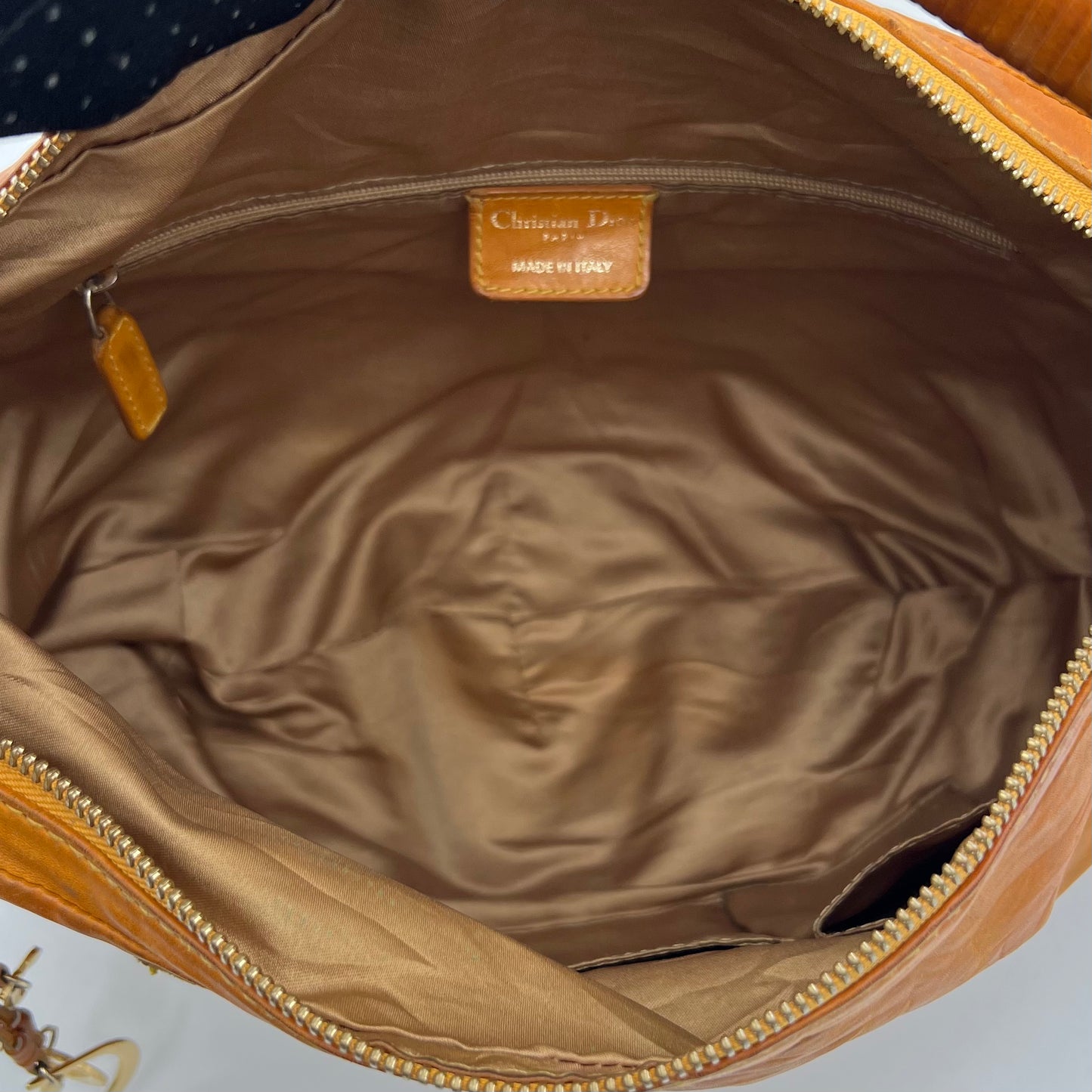 Christian Dior Orange Brown Leather Gypsy Hobo Bag