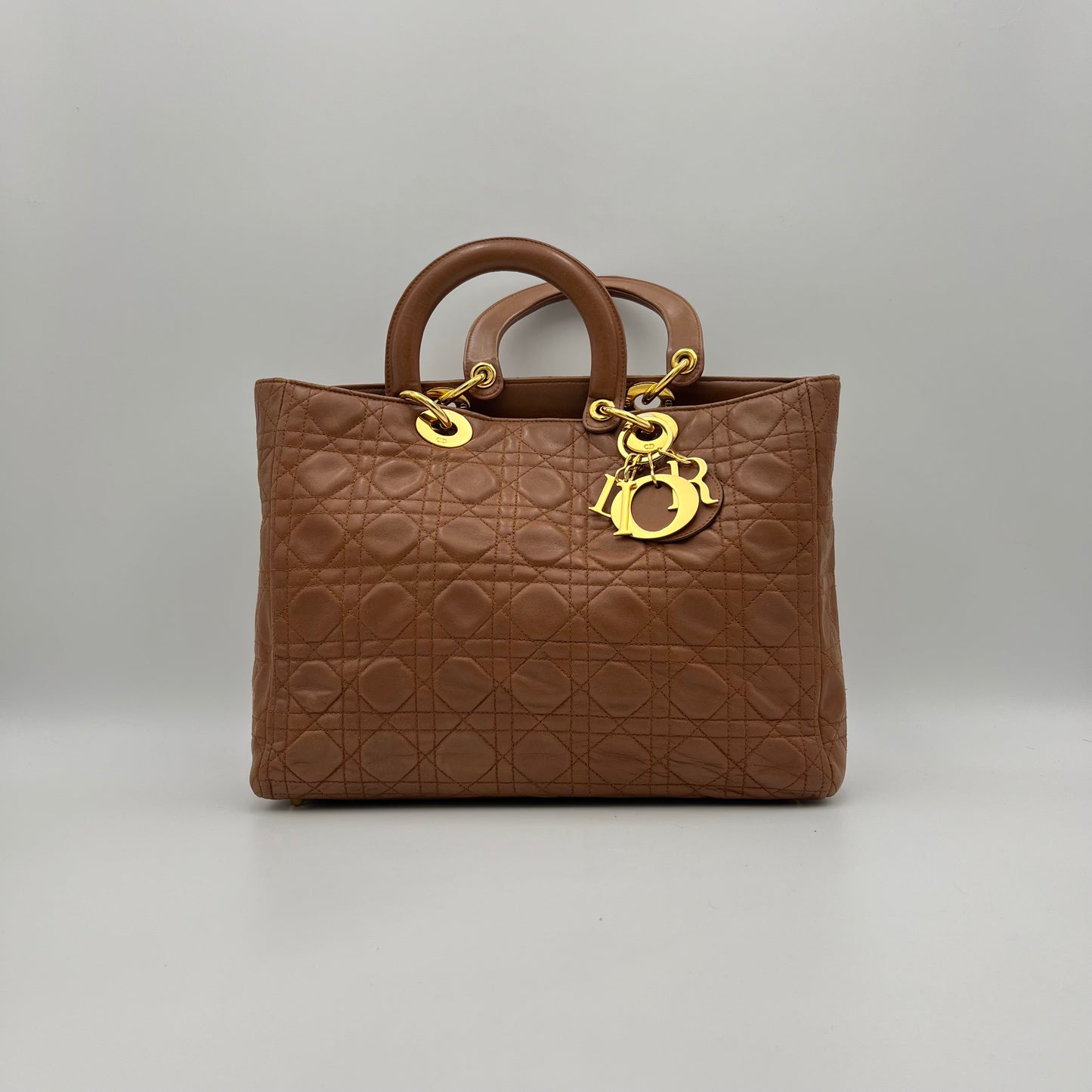Christian Dior Caramel Brown Leather Cannage Large Lady Dior GHW