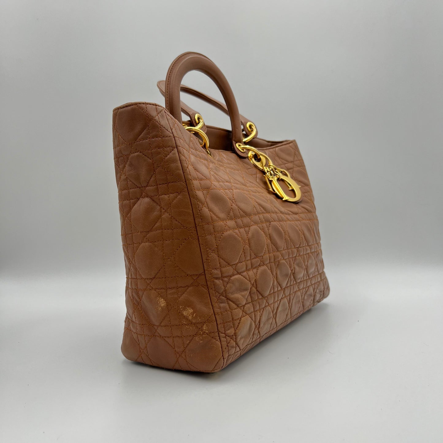 Christian Dior Caramel Brown Leather Cannage Large Lady Dior GHW