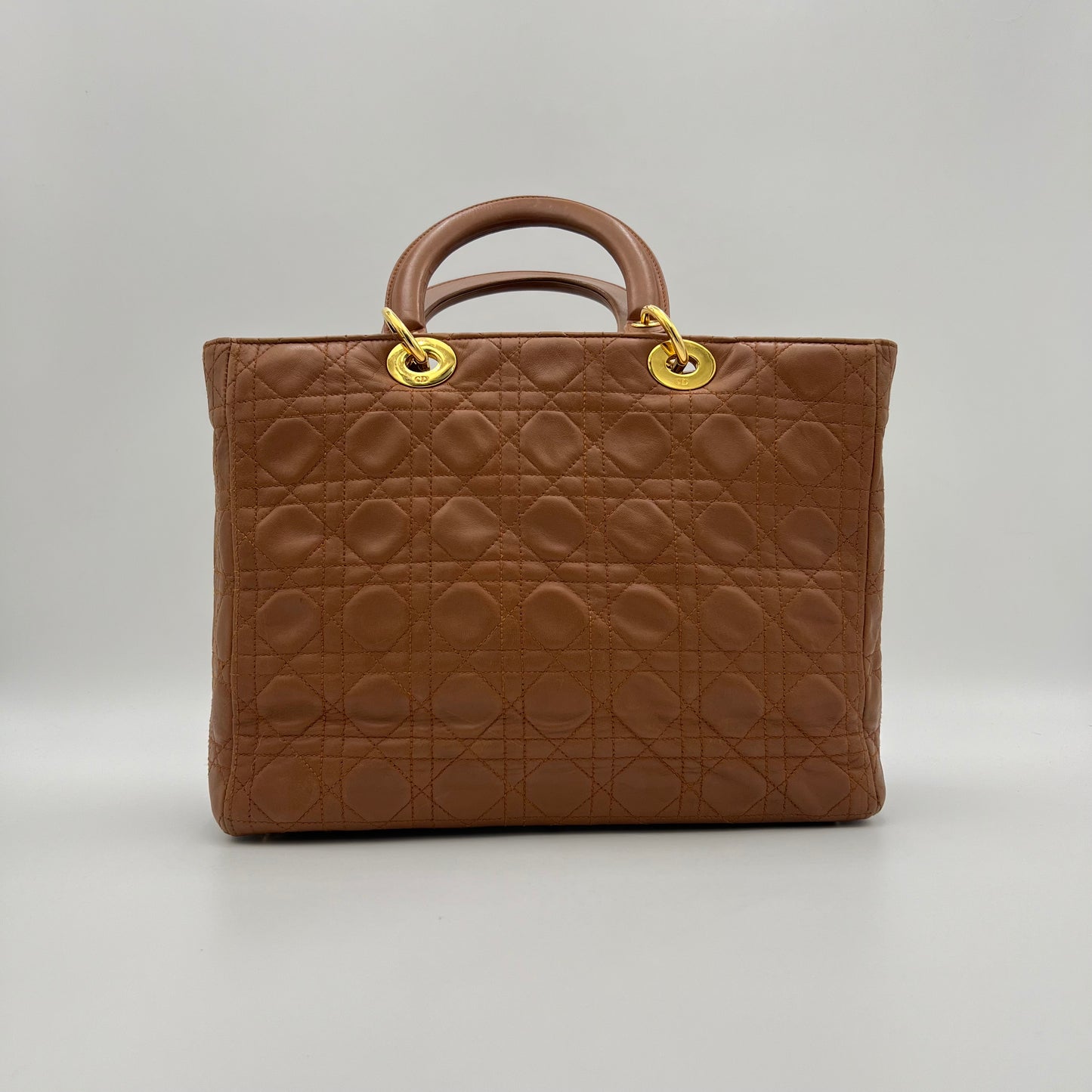 Christian Dior Caramel Brown Leather Cannage Large Lady Dior GHW