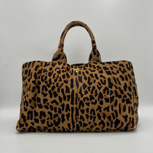 Prada Leopard Print Cavalino Calf Hair Canapa Tote