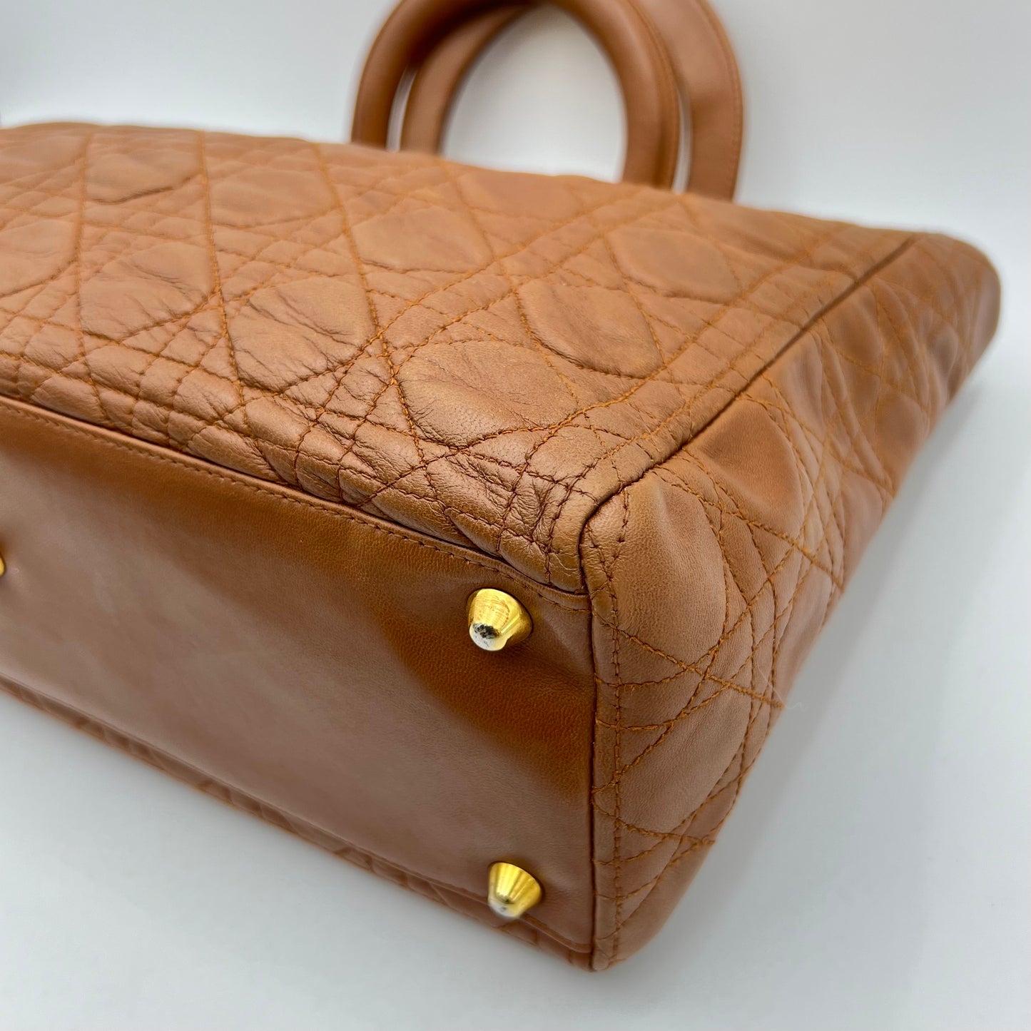 Christian Dior Caramel Brown Leather Cannage Large Lady Dior GHW