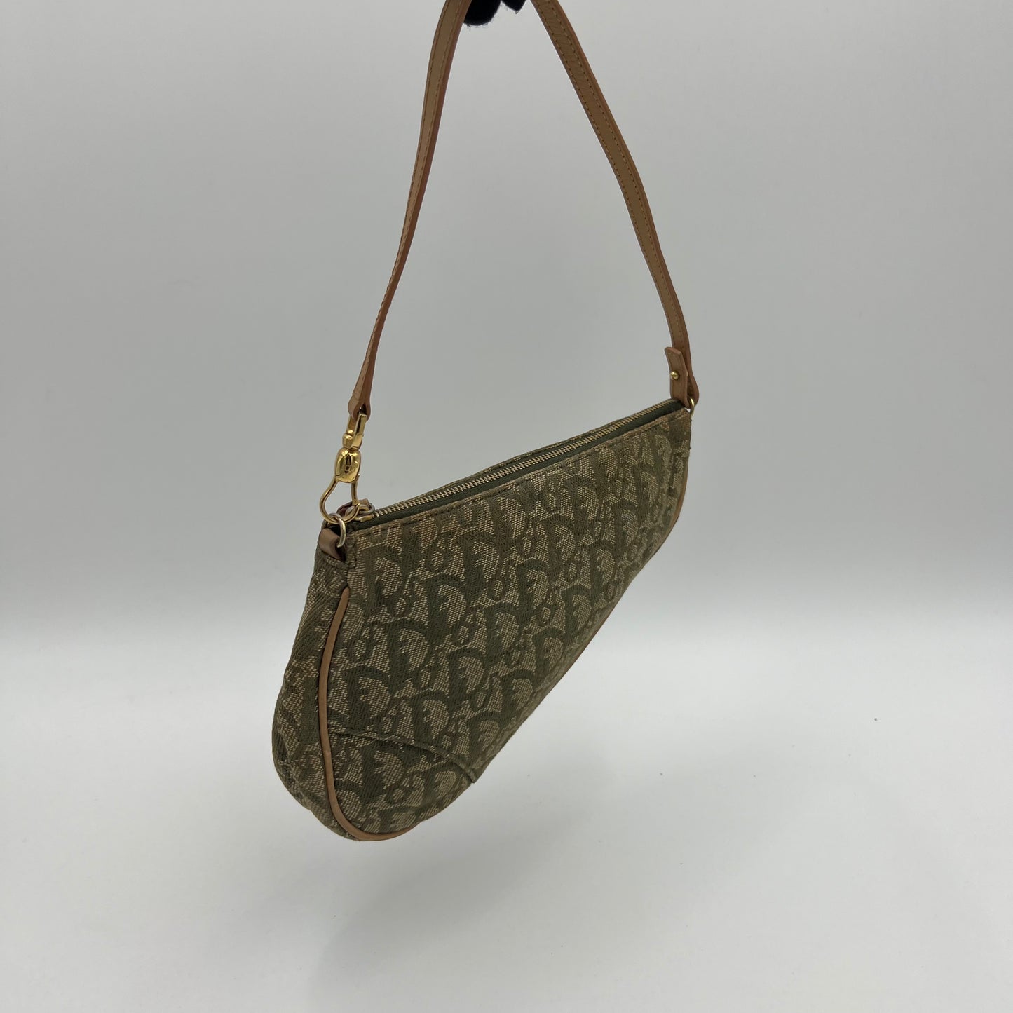 Christian Dior Green Monogram Canvas Mini Saddle Pochette