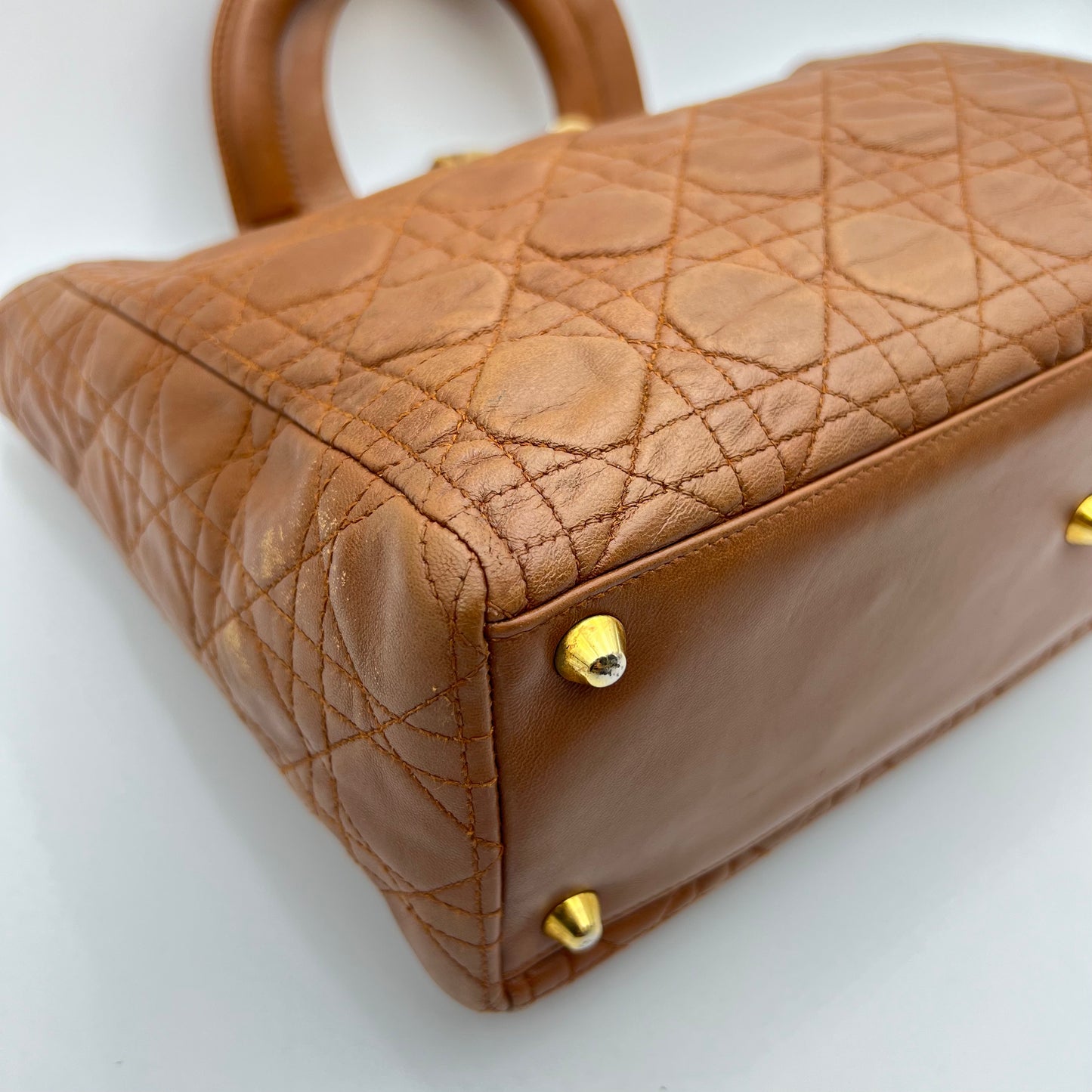 Christian Dior Caramel Brown Leather Cannage Large Lady Dior GHW