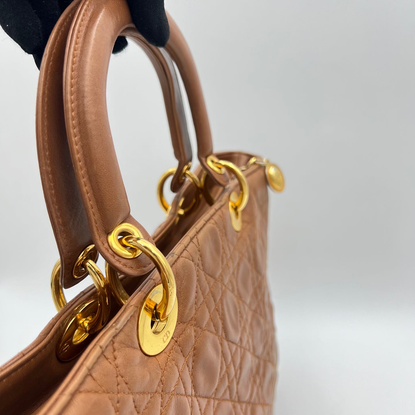 Christian Dior Caramel Brown Leather Cannage Large Lady Dior GHW