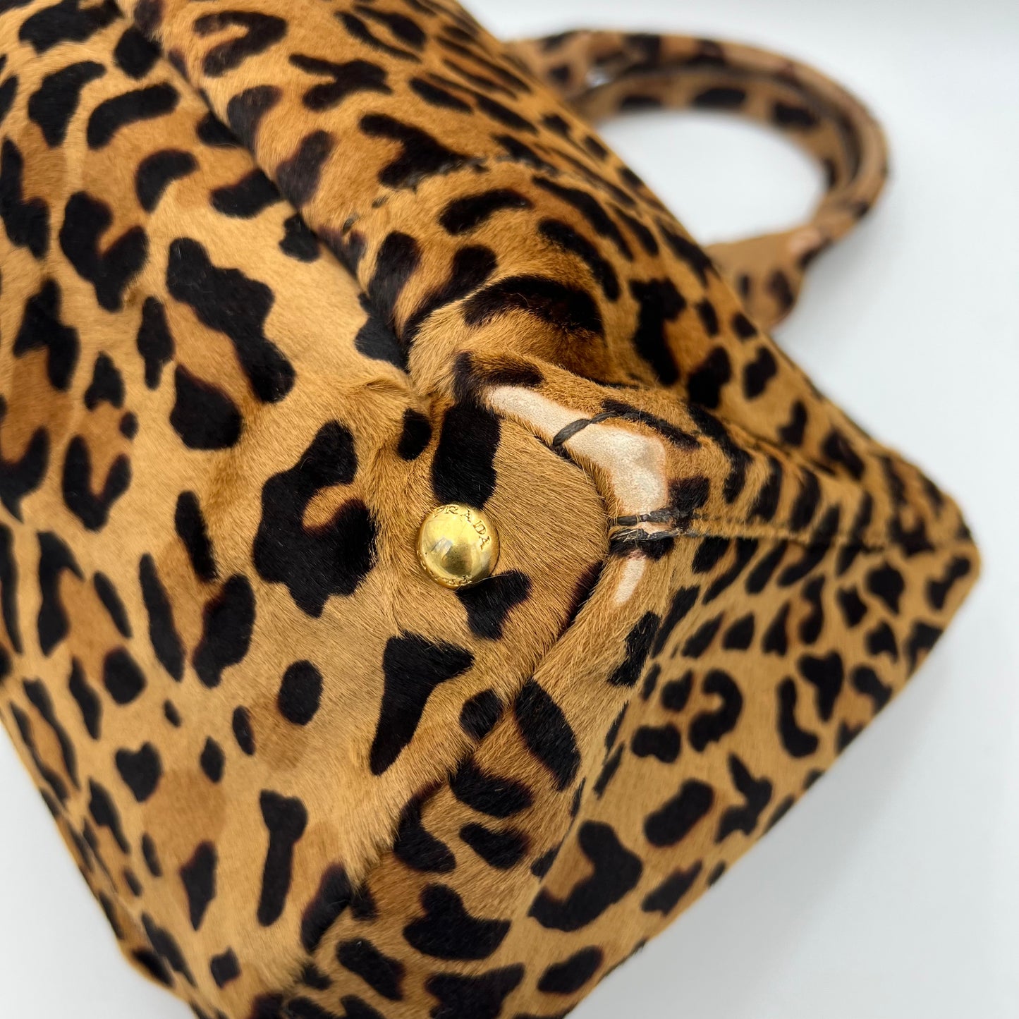 Prada Leopard Print Cavalino Calf Hair Canapa Tote