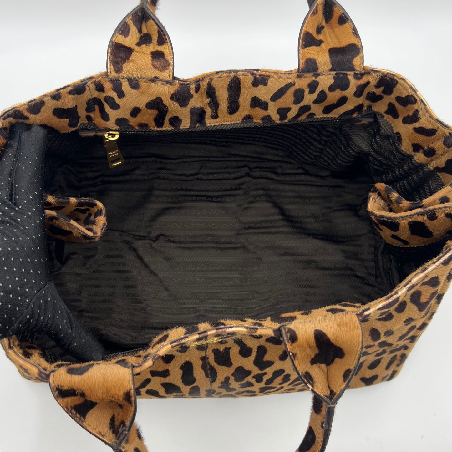 Prada Leopard Print Cavalino Calf Hair Canapa Tote