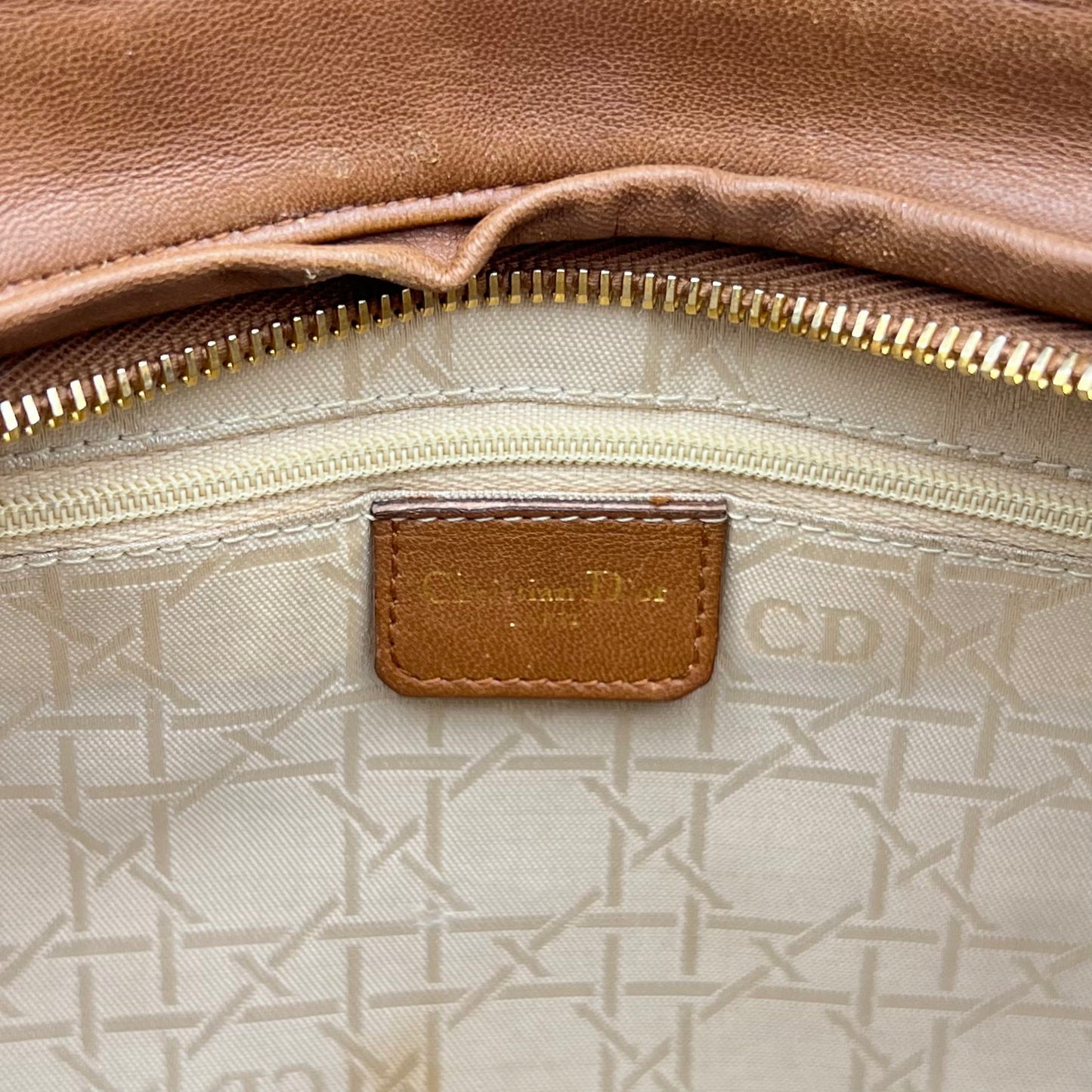 Christian Dior Caramel Brown Leather Cannage Large Lady Dior GHW
