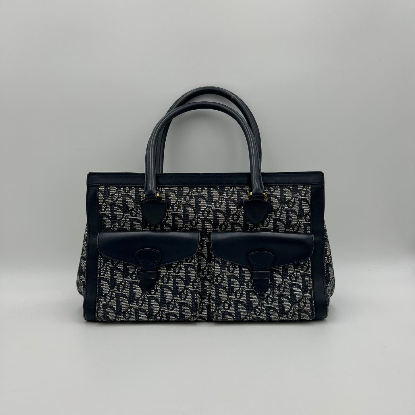 Christian Dior Blue Oblique Double Pocket Tote Bag