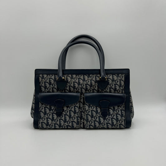Christian Dior Blue Oblique Double Pocket Tote Bag