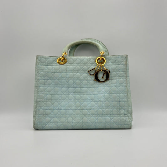 Christian Dior Light Blue Nylon Cannage Lady Dior GHW