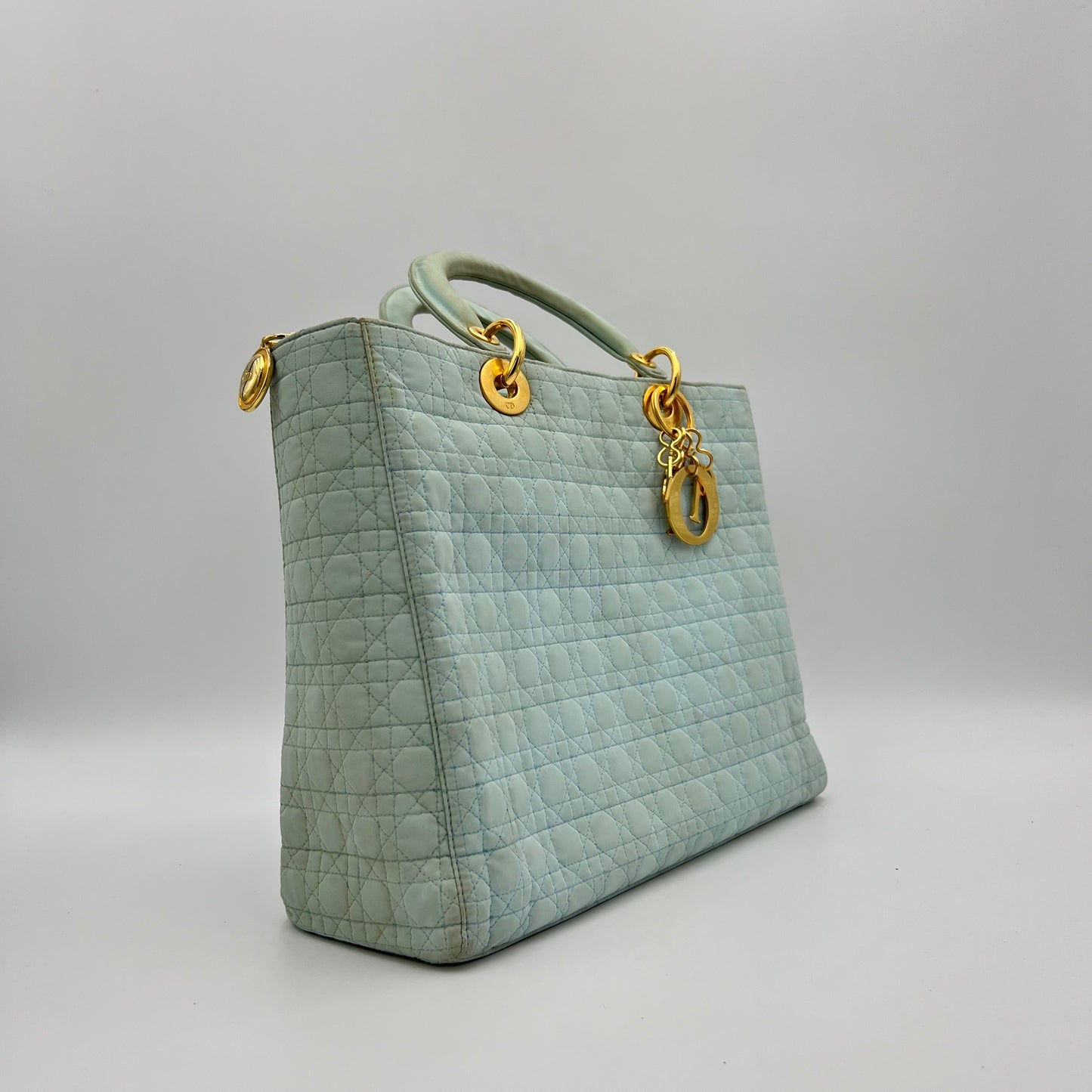 Christian Dior Light Blue Nylon Cannage Lady Dior GHW