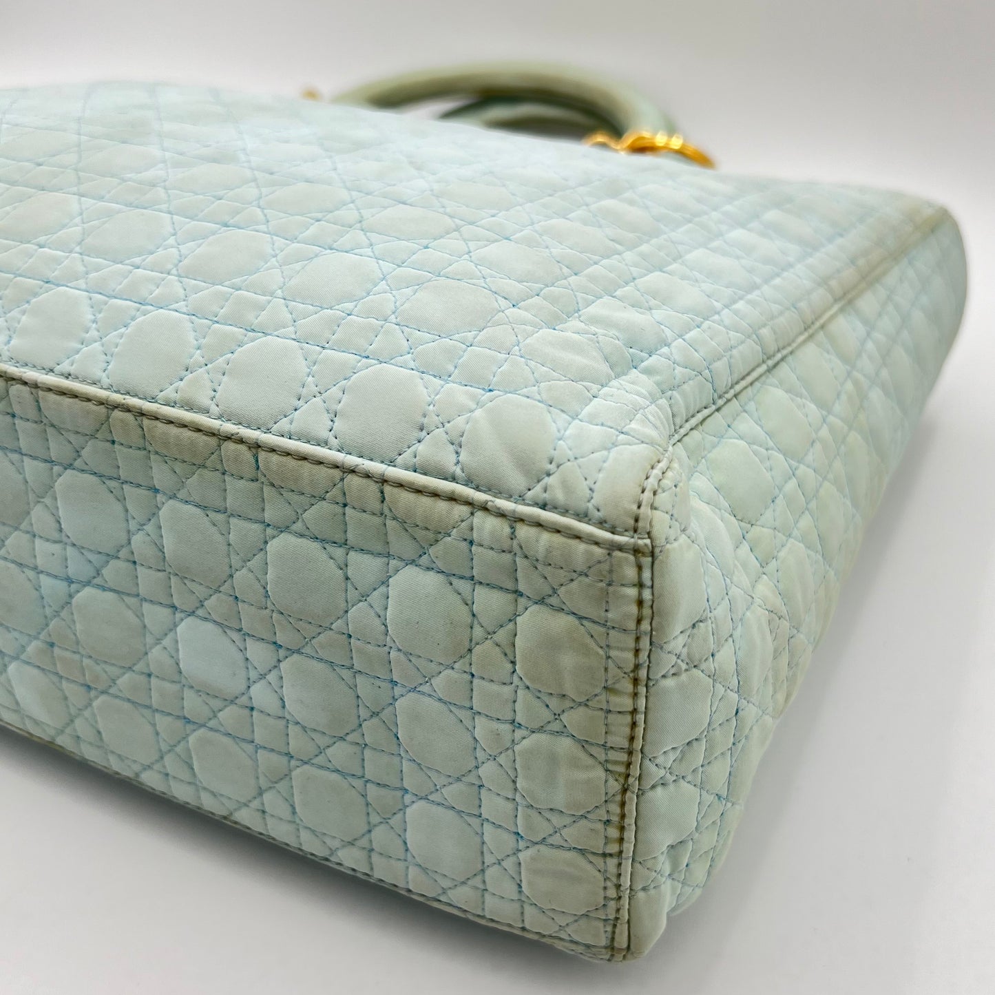 Christian Dior Light Blue Nylon Cannage Lady Dior GHW