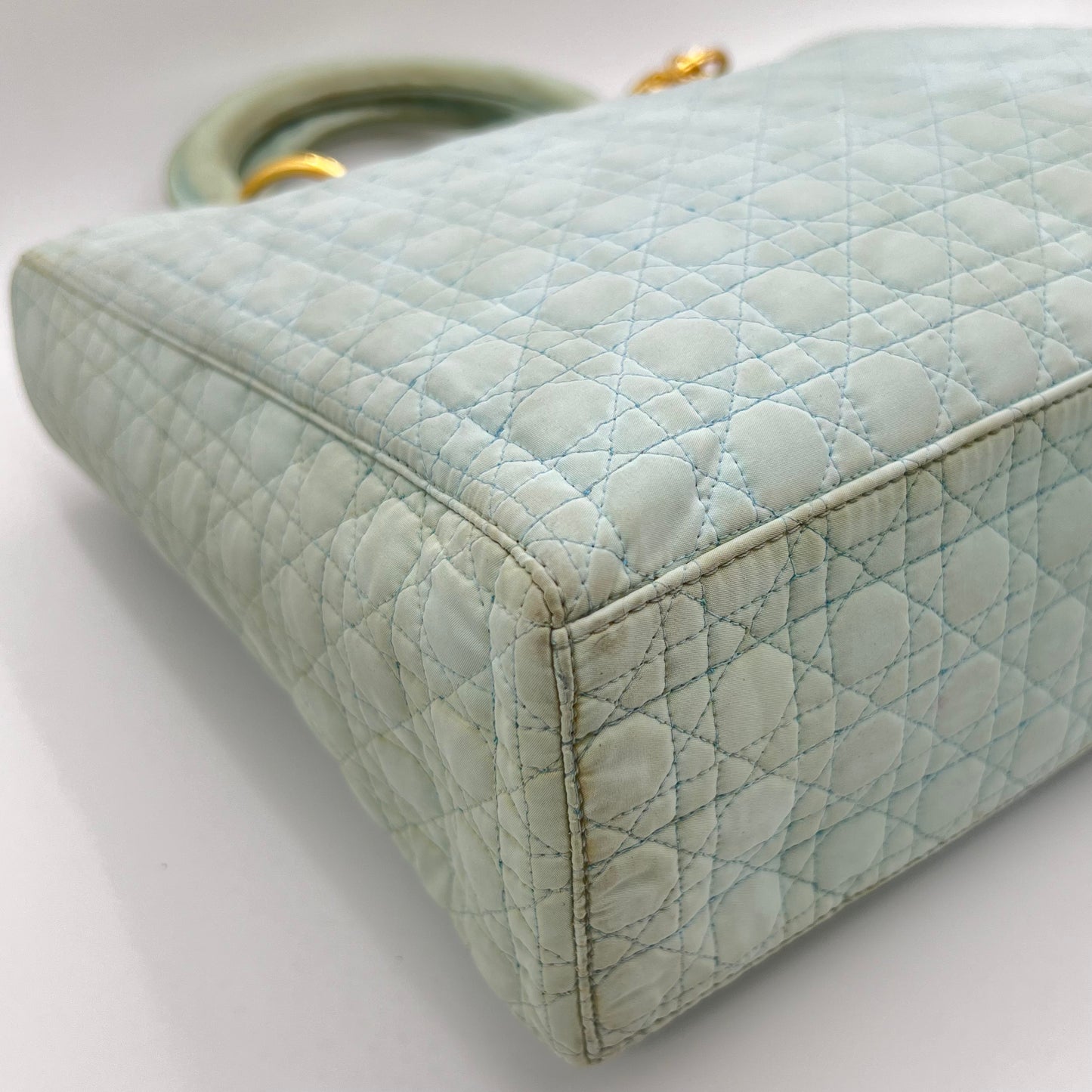 Christian Dior Light Blue Nylon Cannage Lady Dior GHW