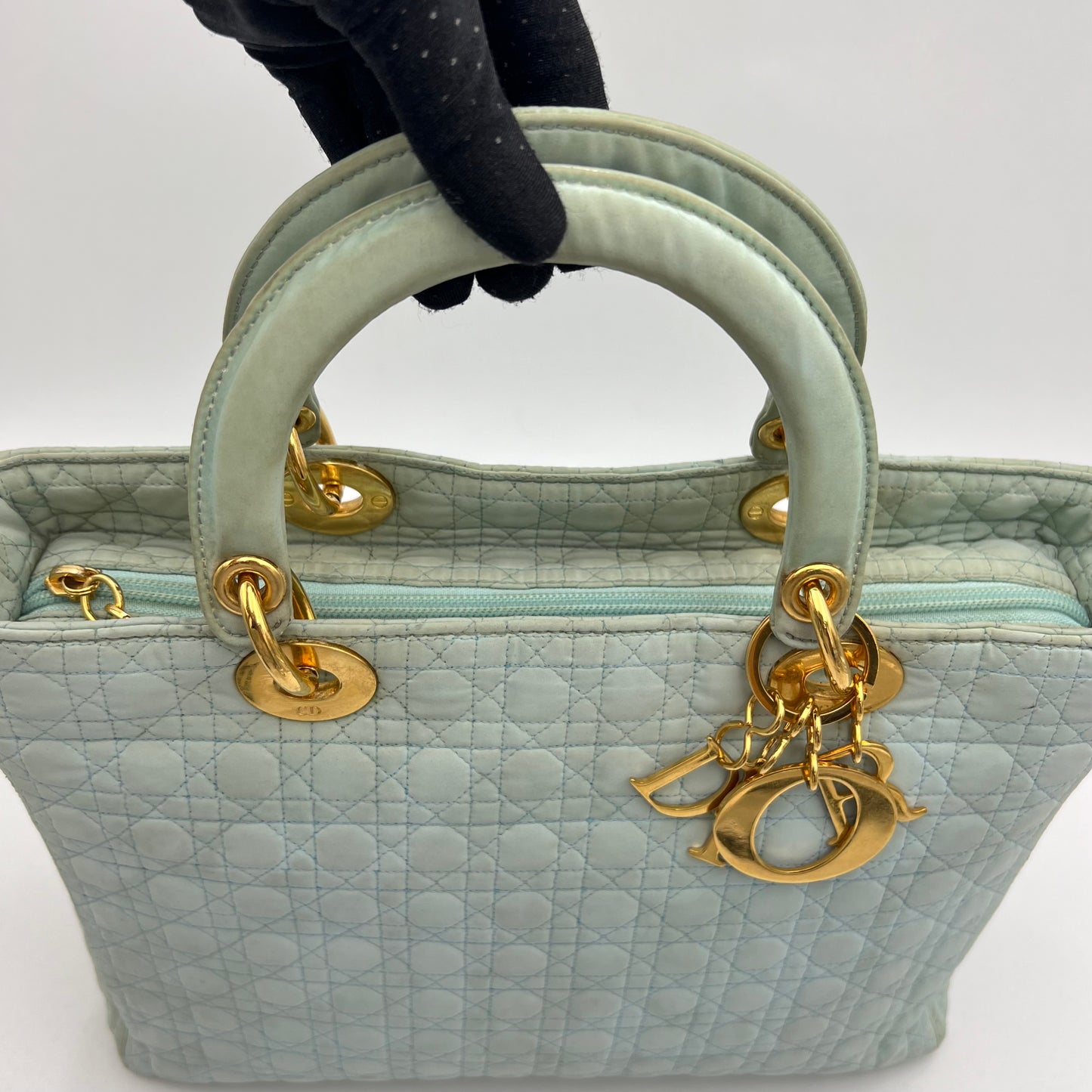 Christian Dior Light Blue Nylon Cannage Lady Dior GHW