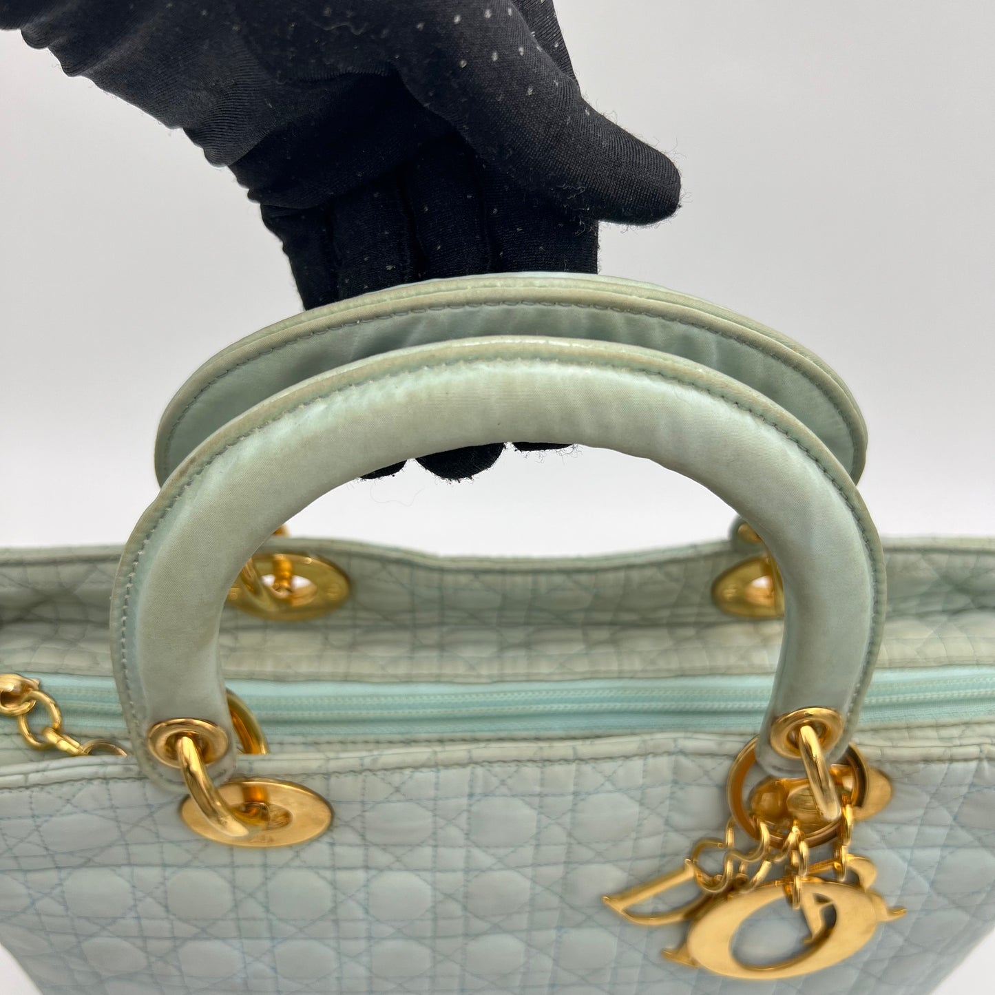 Christian Dior Light Blue Nylon Cannage Lady Dior GHW