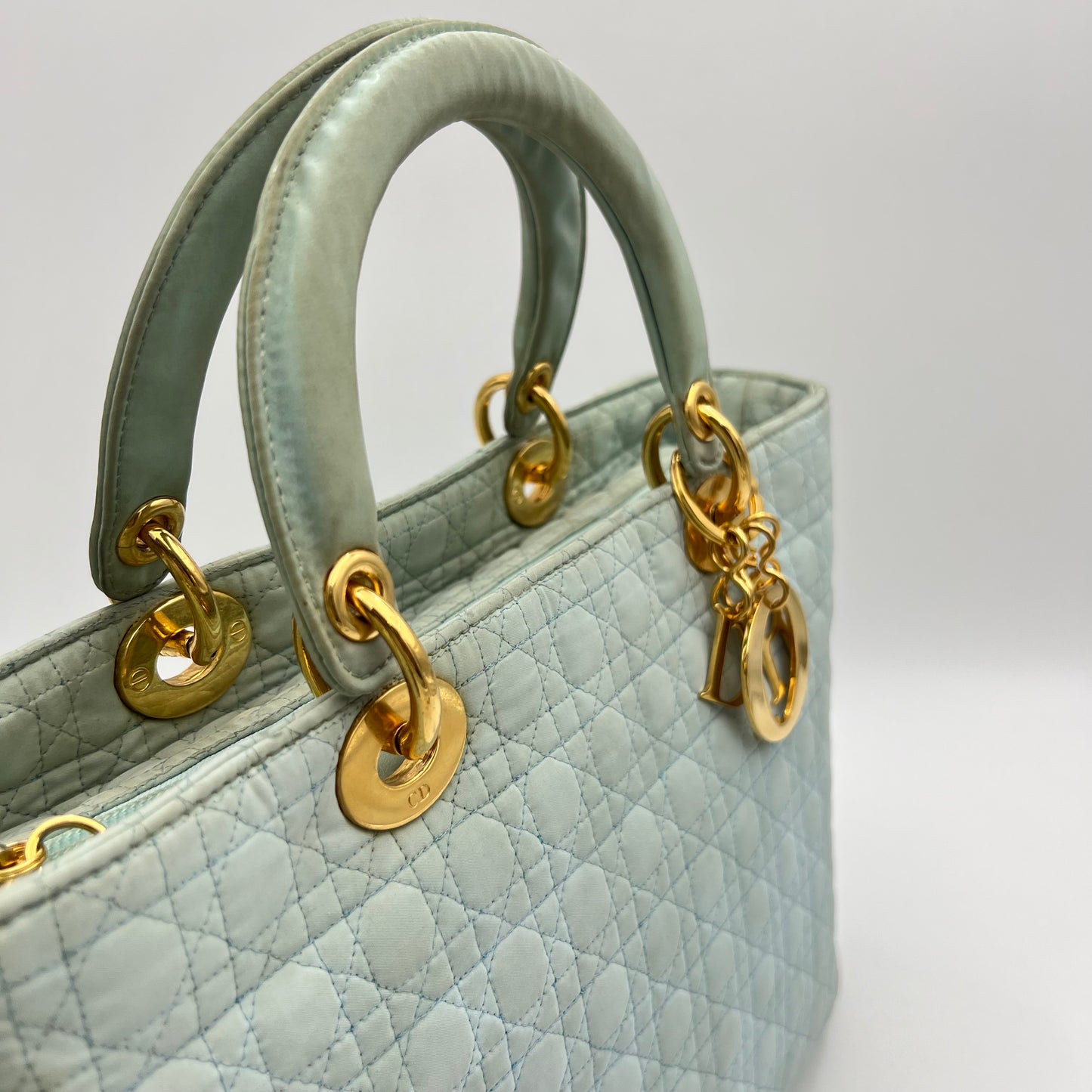 Christian Dior Light Blue Nylon Cannage Lady Dior GHW