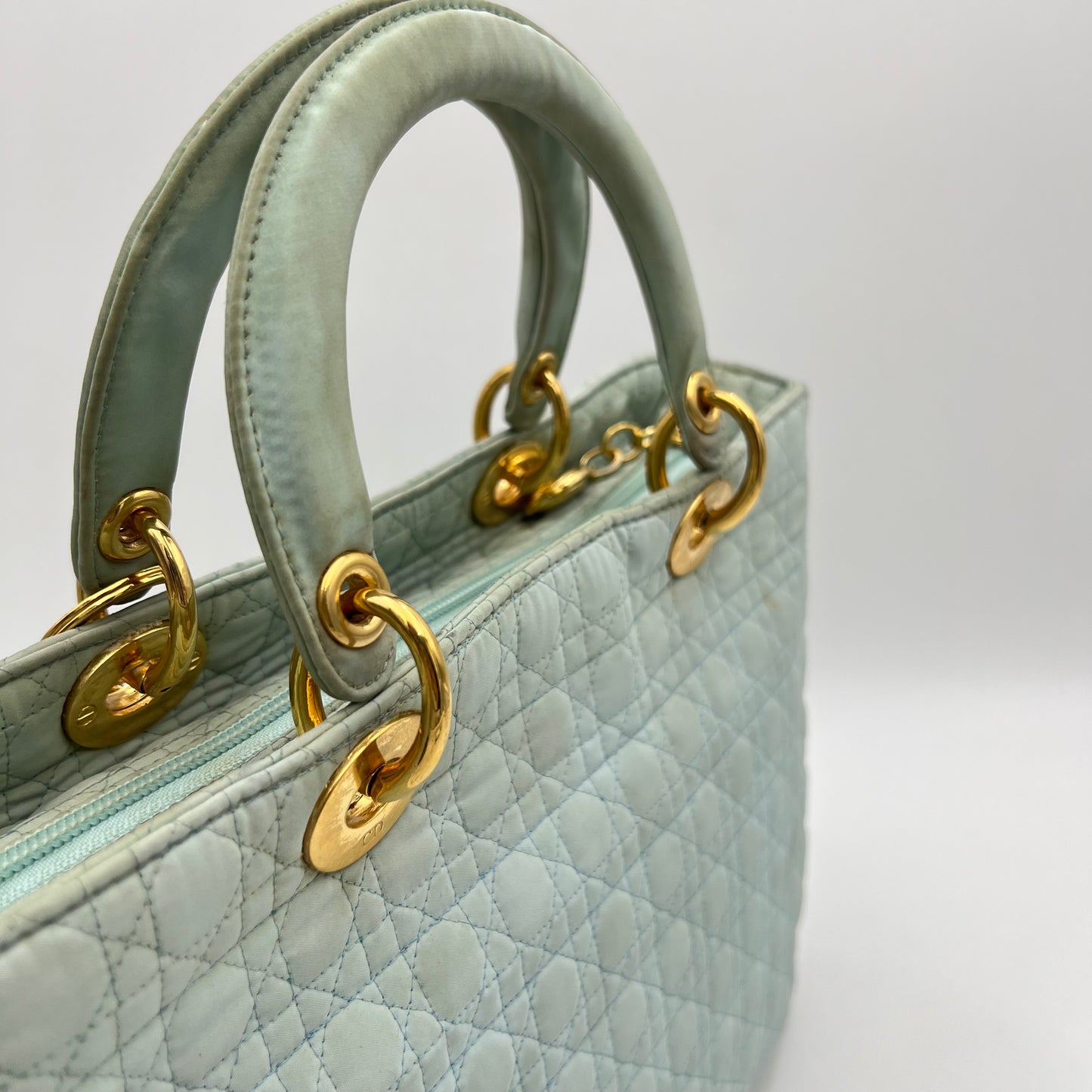 Christian Dior Light Blue Nylon Cannage Lady Dior GHW