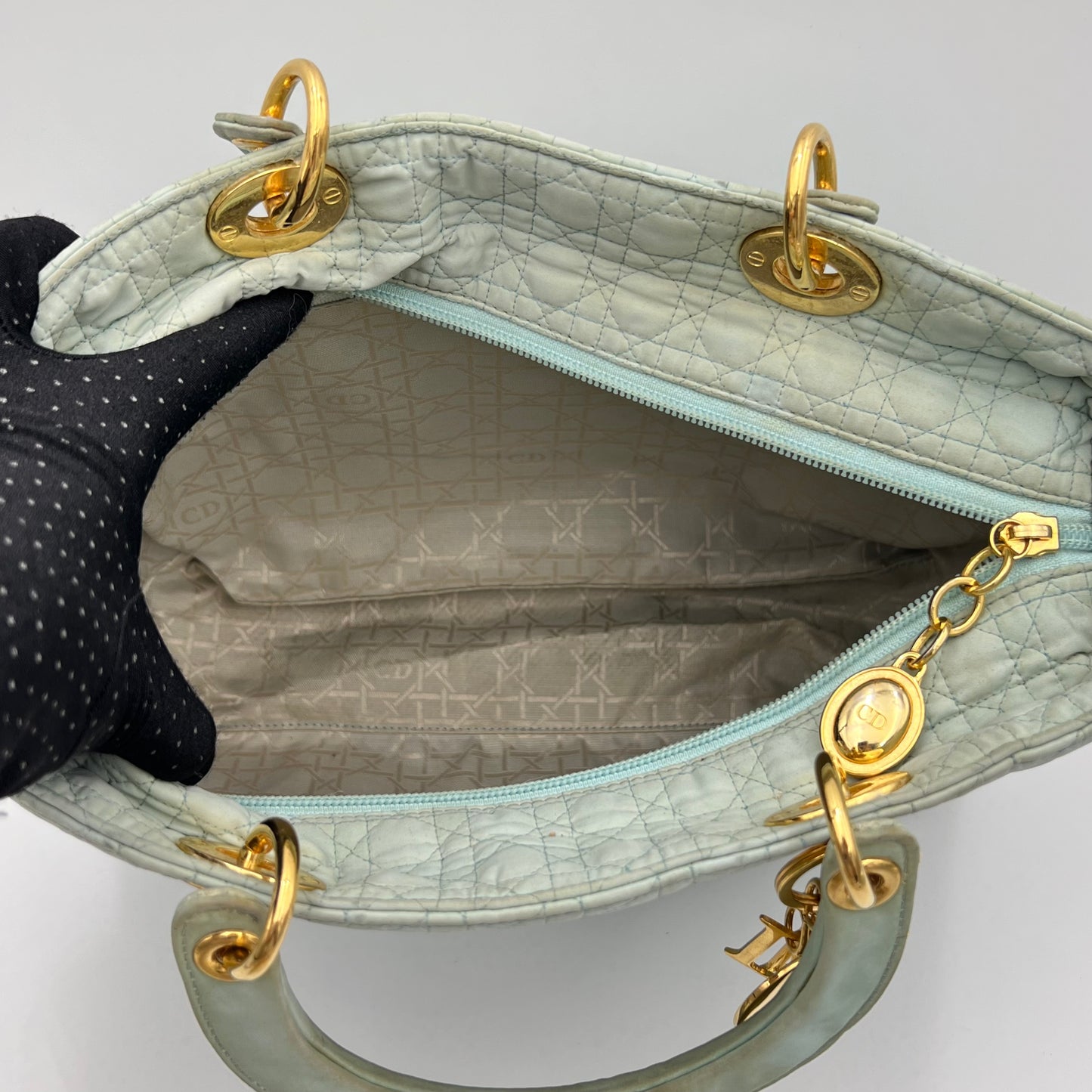 Christian Dior Light Blue Nylon Cannage Lady Dior GHW