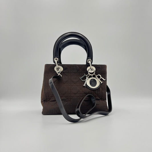 Christian Dior Chocolate Brown Nylon and Patent Leather Lady Dior
